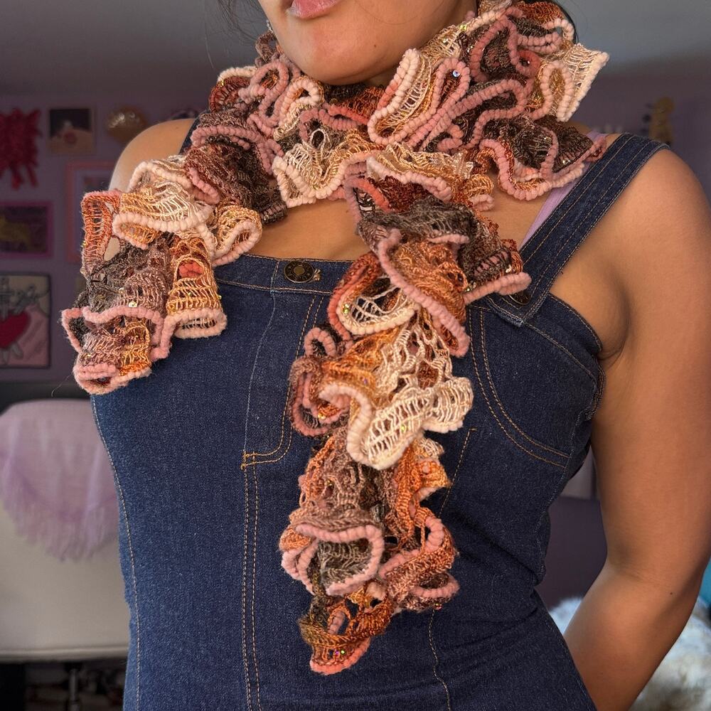 Vintage Y2K brown boho knit scarf